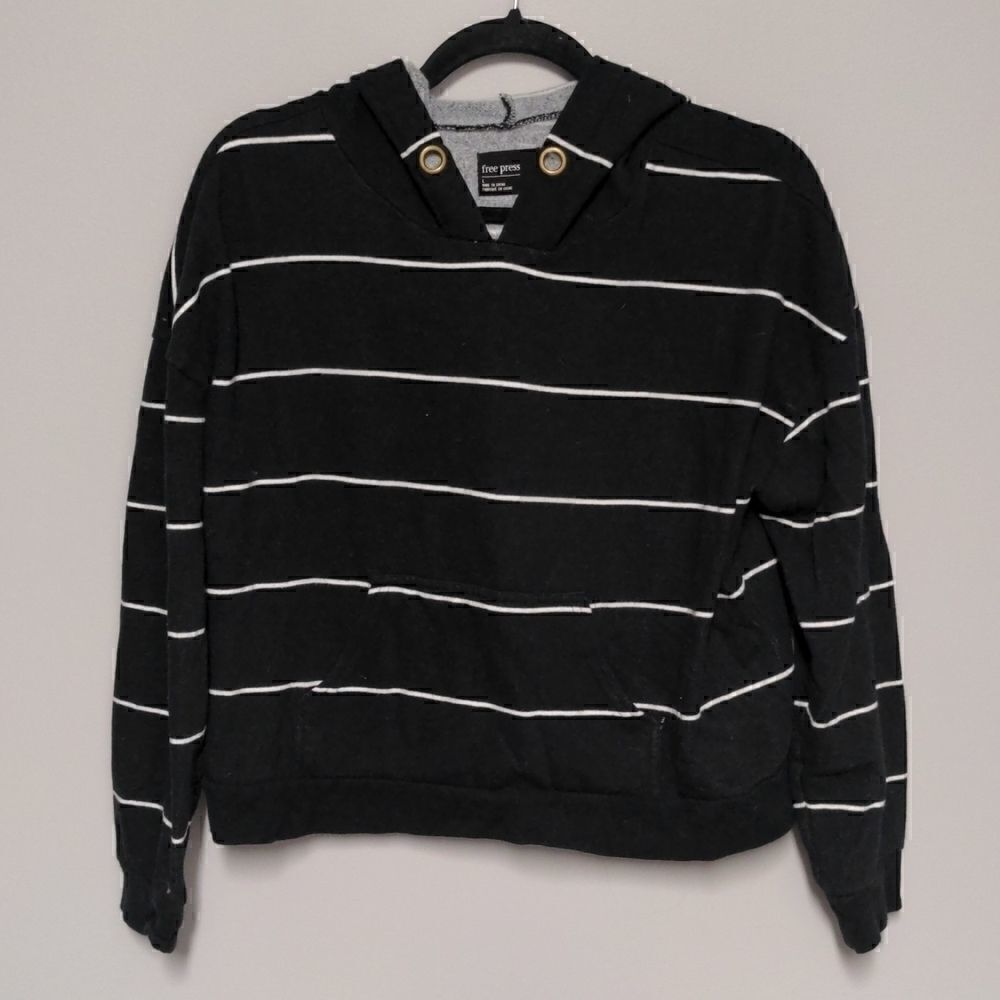 Free Press Black and White Striped Cropped Hoodie